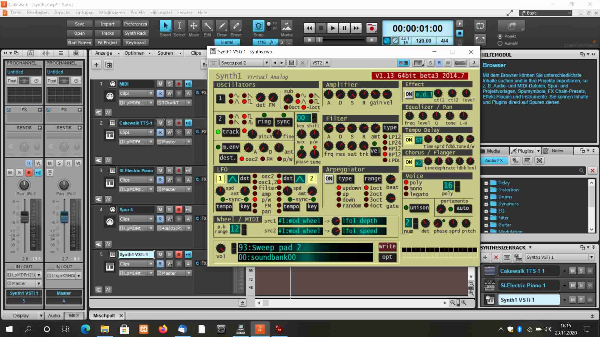 Mehr über den Artikel erfahren SW-Synth Synth1 unter Cakewalk
